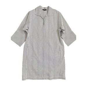 Layfayette 148 Cotton Linen Shirt Shift Dress Size Large Blue White Stripes